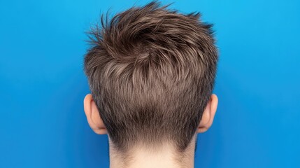 Obraz premium A casual, spiky hairstyle for men on a cobalt blue background, showcasing effortless energy.