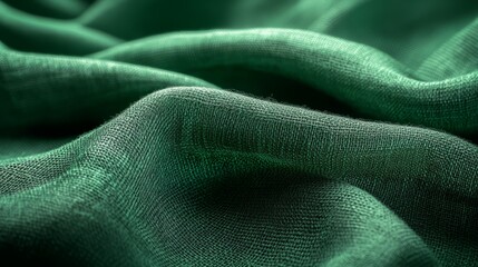 A close-up of emerald cotton fabric with smooth, even texture, highlighting the rich tones of green