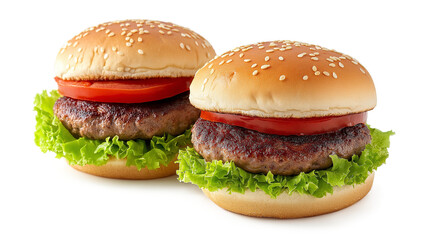  Raw hamburger patties are isolated on a white background 