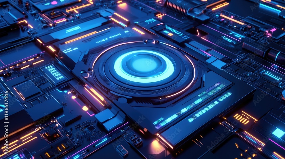 Poster high-resolution shot of a glowing computer cooling system with rgb lights, emphasizing its futuristi