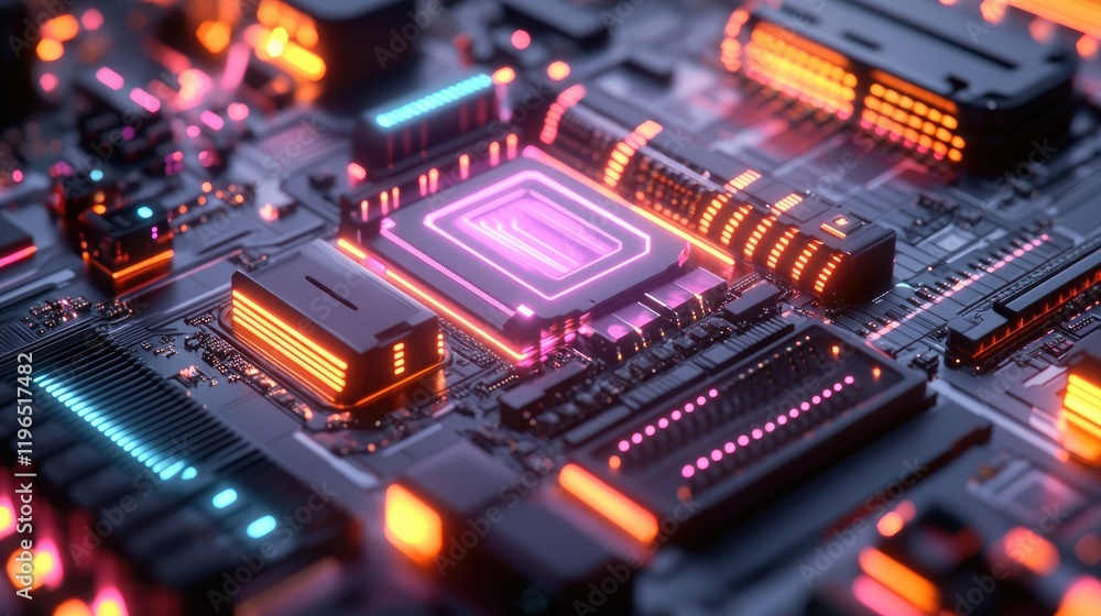Poster high-resolution shot of a glowing computer cooling system with rgb lights, emphasizing its futuristi