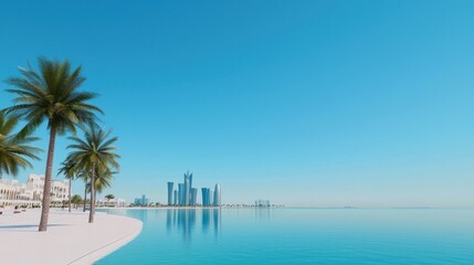 Obraz premium Coastal Cityscape with Palm Trees