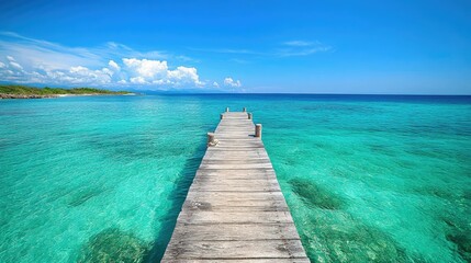 Fototapeta premium High-angle shot of a jetty surrounded by clear, shimmering turquoise waters, perfect coastal serenity