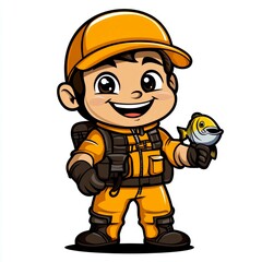 Fototapeta premium Happy Boy Fishing: Cartoon Adventure Illustration - Cute Kid Enjoying Summertime Fishing Trip