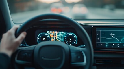 driving modern car, gps navigation - minimalist design