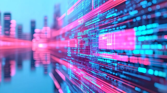 futuristic city data stream, digital code - futuristic and cyberpun.