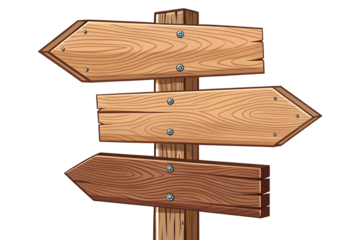 A wooden post with three blank directional arrow signs