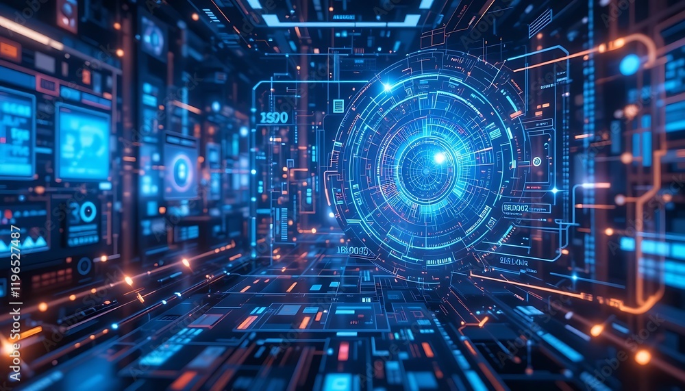 Aufkleber futuristic digital interface displays complex data systems
