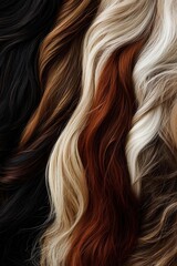Naklejka premium Close-up of vibrant, curly hair in various textures and colors, glowing in natural light, celebrating diversity and beauty, Curl Crush Day tribute
