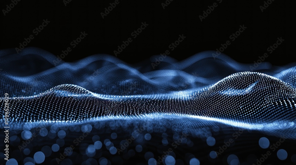 Poster abstract blue digital waveform mesmerizing visualization of data flow and digital landscapes.