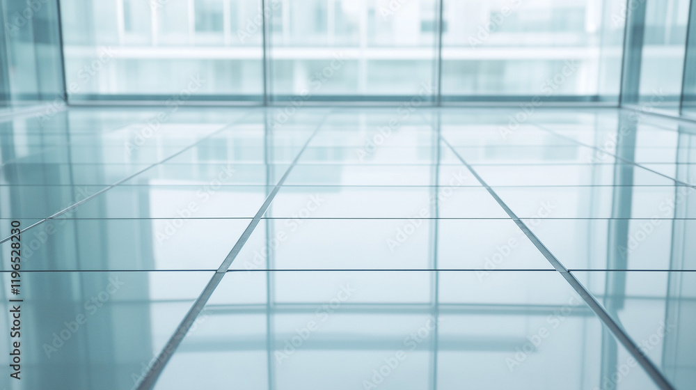 Poster modern minimalism: a sleek and contemporary tiled floor with clean lines and a reflection of the mod