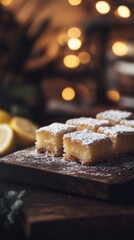 Lemon Bars: Festive Holiday Dessert on Rustic Wooden Board