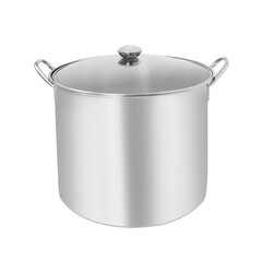 Stainless steel pan isolated on transparent background. Pot with glass lid or tall saucepan