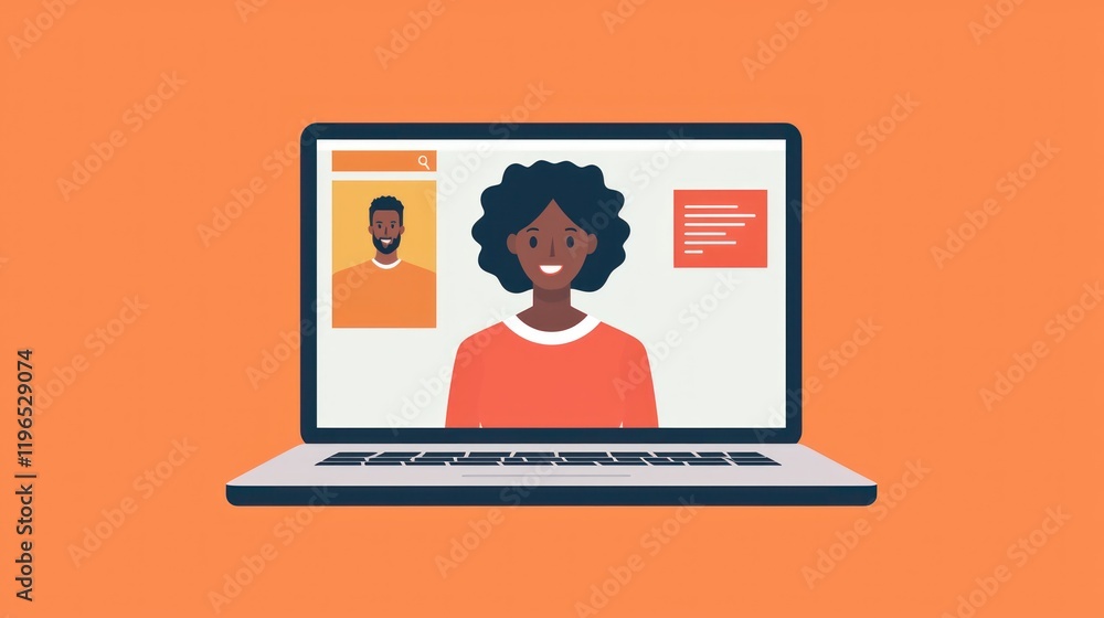 Poster a person attending a live webinar on a laptop, with a presenterâ€™s face on screen and slides visibl