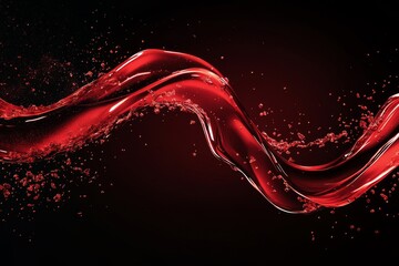 Red liquid flowing, splashing, swirling on black background.
