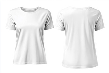 Blank Short sleeve t shirt mockup, woman white T-shirts front and back view, used as design template isolated on white background