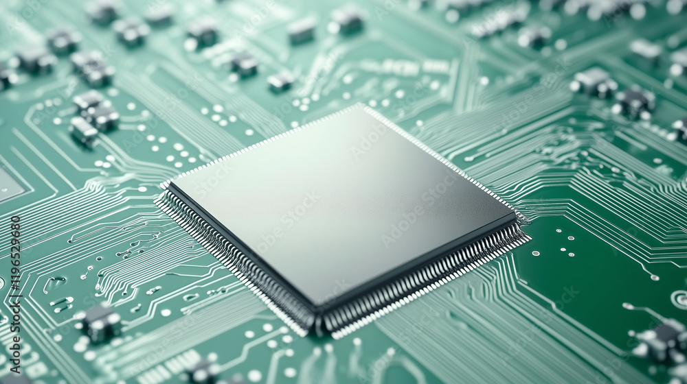 Poster the heart of innovation: a close-up shot reveals a gleaming microprocessor, a vital component of mod