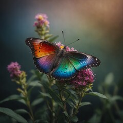 A butterfly with rainbow gradient wings.