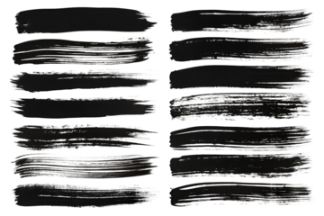 Set of black and white brush strokes. Isolated, on transparent background. PNG