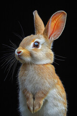 Fototapeta premium Adorable Young Rabbit Posing Against Black Background
