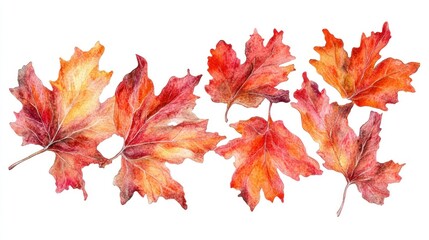 Watercolor painting of autumn maple leaves isolated on white background.