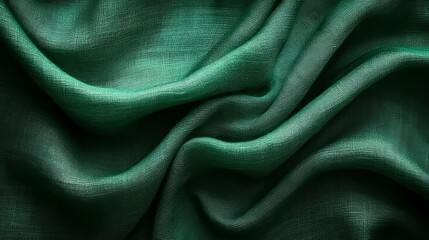 Obraz premium A close-up view of emerald green cotton fabric with slight folds and shadows adding depth to the texture