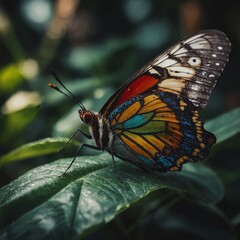 A butterfly with stained glass-inspired wings.