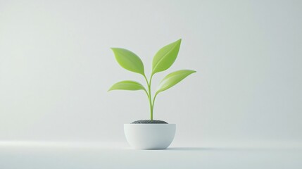 Green Plant in White Pot: A Minimalist 3D Render of New Life and Growth