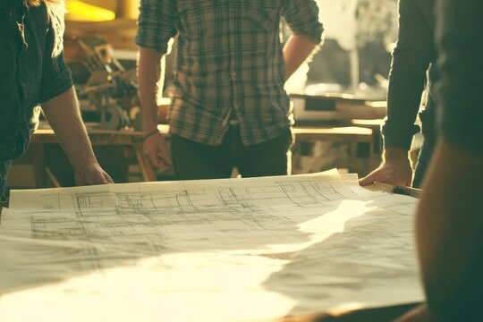 Young group of people/architects discussing business plans., Generative AI