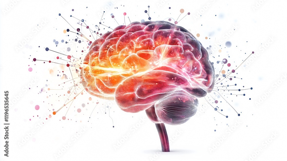 Poster glowing brain with neural network - abstract representation of human intellect, cognition, and neuro