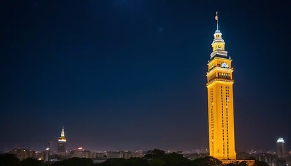 Fototapeta premium Illuminated Tower at Night City Skyline