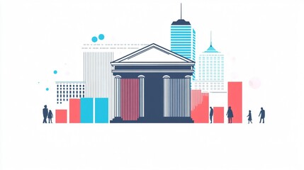 Obraz premium Modern Cityscape with Bank and People: Business and Finance Concept