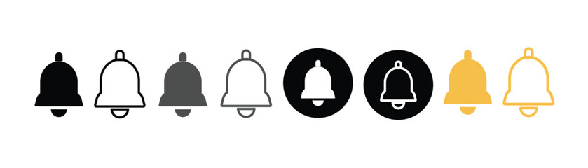 Notification bell icon. Alarm symbol. Notice message. Set of ringing bells with new notification. Vector illustration.