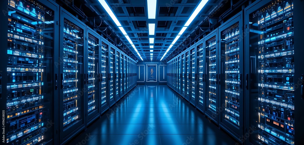 Poster rows of servers in a modern data center