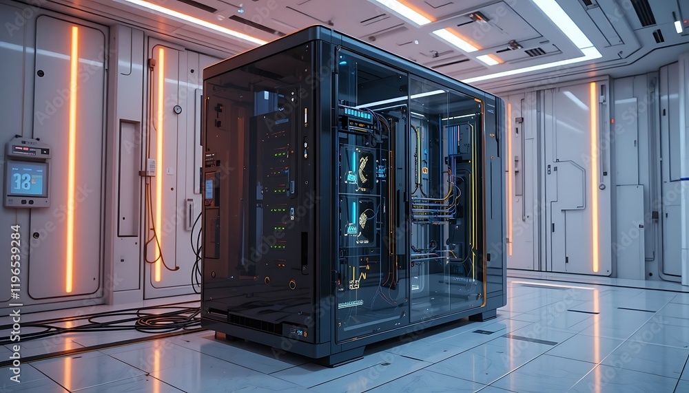 Poster futuristic server room contains advanced technology computer