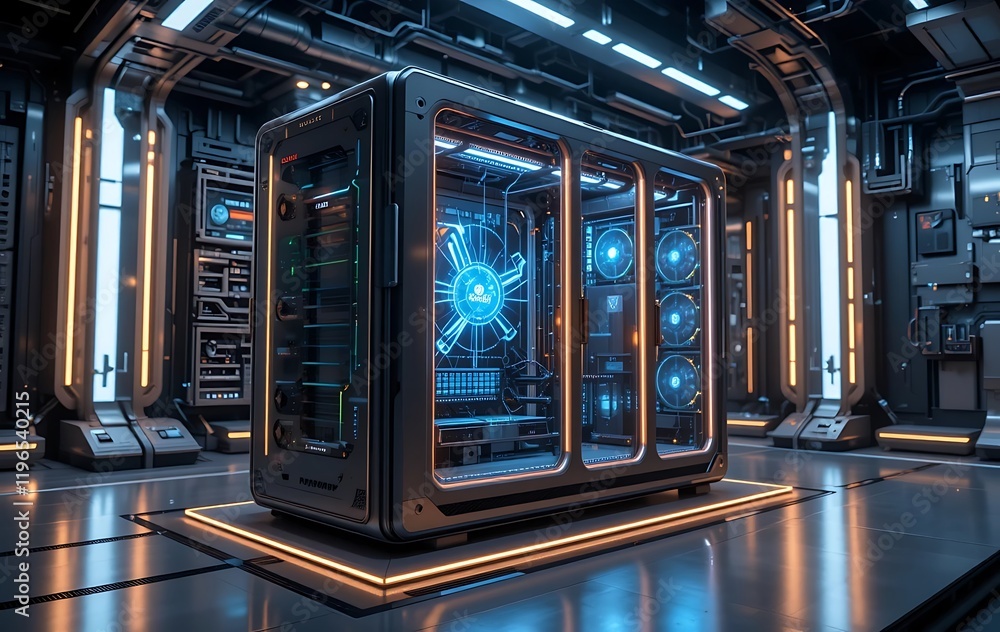 Poster futuristic server room advanced technology computer system