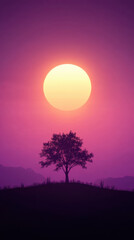 Fototapeta premium serene sunset landscape with silhouette of tree