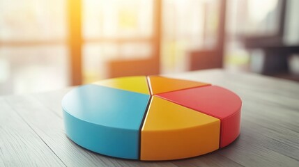 Fototapeta premium Colorful Pie Chart on Wooden Table: Data Visualization