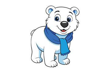 A happy cartoon polar bear cub wearing a blue scarf vector art illustration.eps