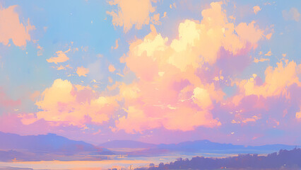 expansive sunset sky painted in a soft palette of pink and orange over tranquil waters