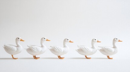 Obraz premium Five White Ducks in a Row: A Minimalist Composition