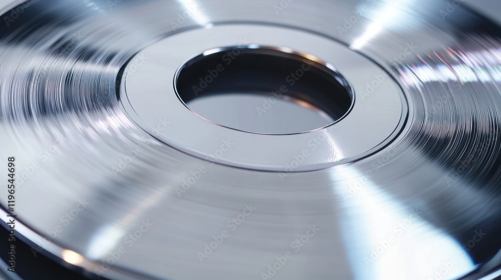 Aufkleber metallic disc: a close-up view of a shiny, circular object with concentric grooves