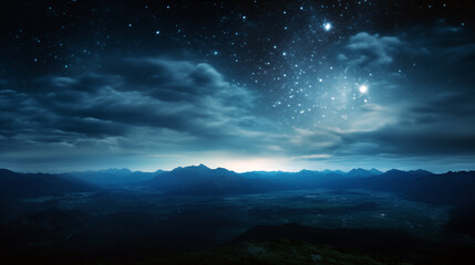 Naklejka premium A mountain range is visible in the distance with a cloudy sky