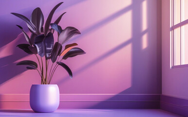 stock photo features a minimalist, generative concept with palm leaves casting shadows on a blue wall and pastel floor, creating a summer tropical beach background in an empty room ideal for product