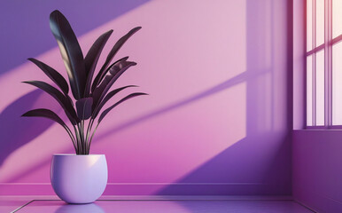 stock photo features a minimalist, generative concept with palm leaves casting shadows on a blue wall and pastel floor, creating a summer tropical beach background in an empty room ideal for product