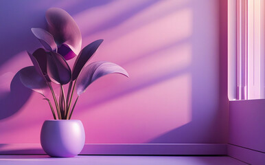 stock photo features a minimalist, generative concept with palm leaves casting shadows on a blue wall and pastel floor, creating a summer tropical beach background in an empty room ideal for product