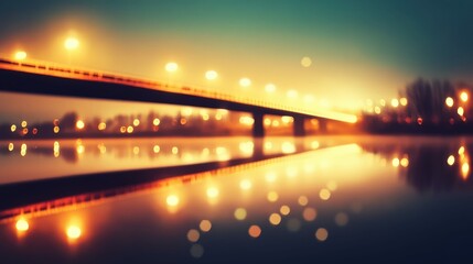 Naklejka premium Abstract reflection of bridge in water with night sky illumination