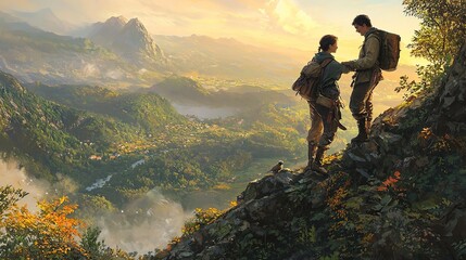 Obraz premium Mountaintop Lovers: A Breathtaking Vista