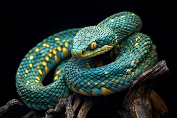 Fototapeta premium Detailed Close-up of a Vibrant Green Snake Showing Intricate Scales