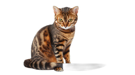 A Striking Bengal Cat with a Kitchen Knife Captured in a Studio Setting, Displaying Unique Spot Patterns and Expressive Eyes, Perfect for Culinary Themes or Pet Images